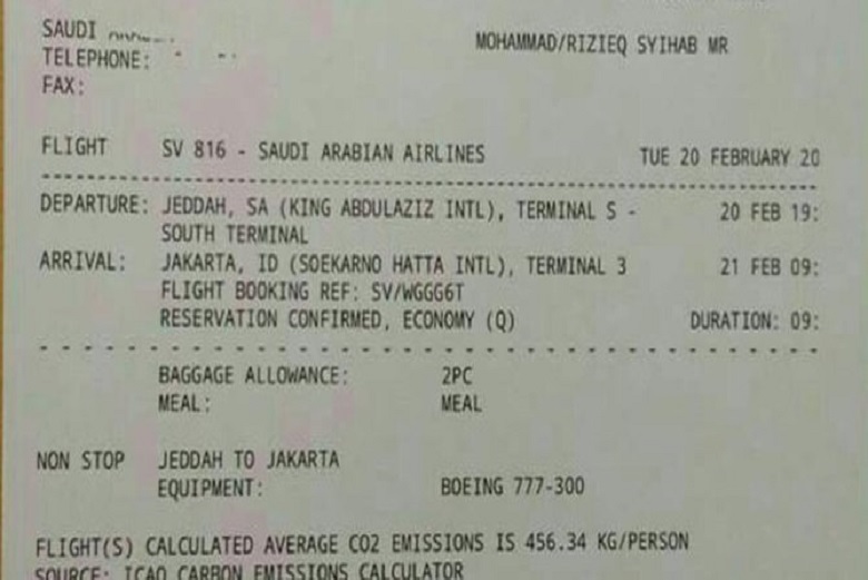 Beredar Tiket Istimewa Kepulangan Habib Rizieq ke Indonesia